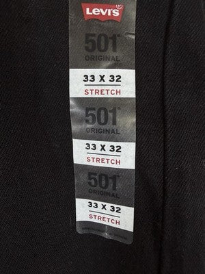Levis 501 Jeans Mens Button Fly 33x32 Black Original Stretch New NWT