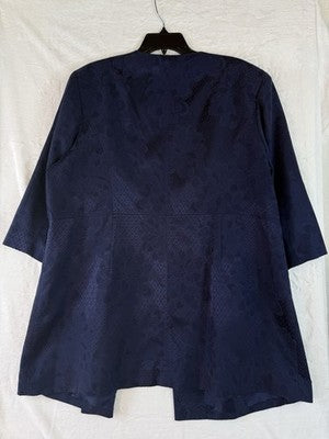 Talbots 18W Petite Jacket Jacquard Vintage Navy Blue 3/4 Sleeve Tunic Plus Size