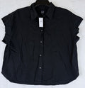 Gap Linen Blend Crop Shirt Small Tall Womens Black Button Up Short Sleeve Women