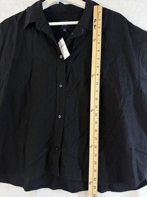 Gap Linen Blend Crop Shirt Large Tall Womens Black Button Up Short Sleeve Women