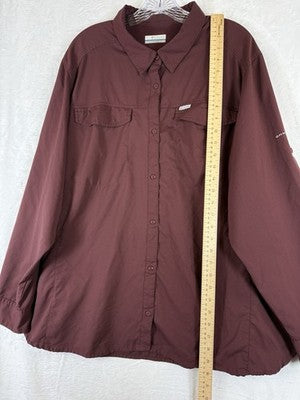 Columbia Shirt Women 3X Burgundy Long Sleeve Top Button Up Plus Size