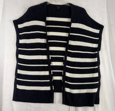Talbots Cardigan Sweater XS Small Navy Blue White Sleeveless Open Front Womens