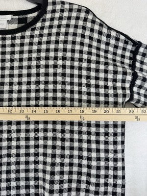 J Jill Medium Sweater Top Black Check Gingham Reversible Long Sleeve Womens