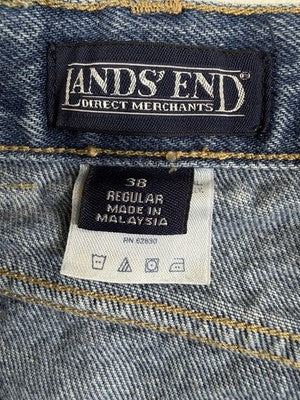 Lands End Jeans 38 Mens 38x34 Blue Denim Square Rigger