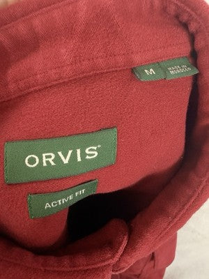 Orvis Chamois Shirt Medium Red Button Down Mens Long Sleeve Brisbane Moss