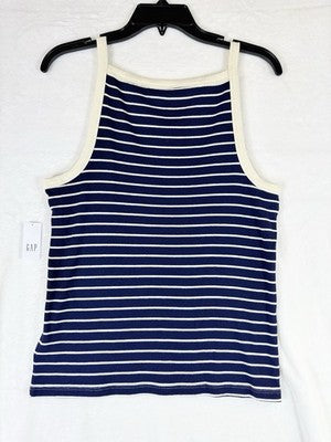 Gap Top Large Tall Womens Modern Apron Neck Tank Navy Blue White Striped New