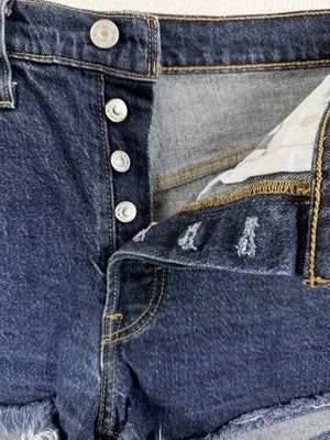 Levis 501 Jean Shorts Women 27 Button Fly Fringe 3” Blue Denim Premium Jeans