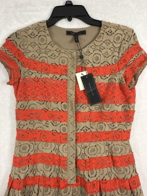 BCBG Max Azria Cocktail Dress 0 Dasen Short Sleeve Lace Fit Flare $298 NEW