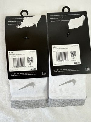 Nike Spark Running Socks Crew White Men 6-7.5 Women 7.5-9 Cushioned Lot New