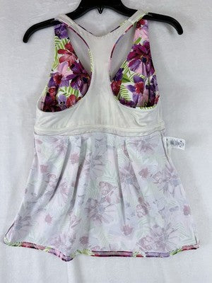 Lands End Tankini Top 8 Flutter Pink Floral Print Swim Swimsuit Womens