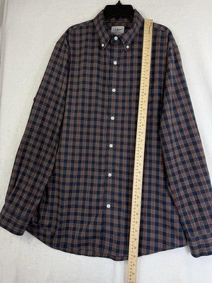 LL Bean Slightly Fitted Shirt Medium Blue Plaid Mens 100% Cotton Button Up Down
