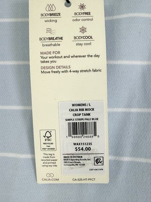 Calia Top Large Crop Mock Neck Knit Blue White Striped New NWT