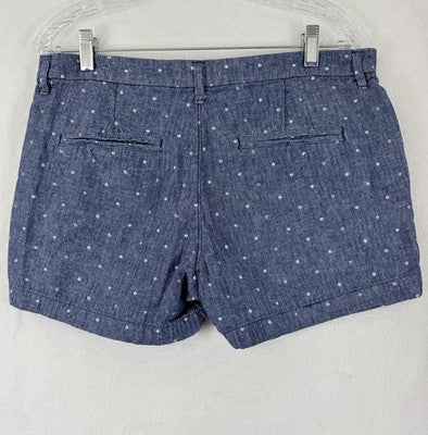Old Navy Everyday Shorts 10 Women Linen Chambray Blue Polka Dot 3” Womens