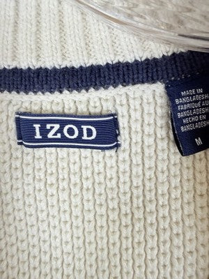 Izod Sweater Men Medium 1/4 Zip Fair Isle 100% Cotton Long Sweater