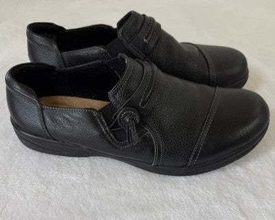 Clarks Womens Shoes 9 Wide Black Leather Cheyn Madi Flats Slip On Loafers 9W
