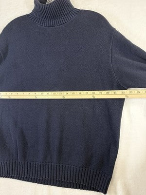 Vintage LL Bean Sweater Womens XL Made In USA Turtleneck Blue 100% Cotton 90s