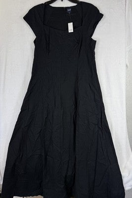Gap Linen Blend Maxi Dress Medium Women Black Fit & Flare Long New NWT