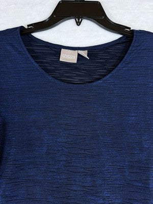 Chicos Tops Size 1 3/4 Sleeves Blue Asymmetrical Hem Womens Medium Blue Top