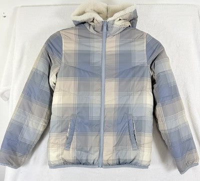 Abercrombie Kids Girls 11/12 Jacket Faux Fur Gray Plaid Plush Fitch Reversible