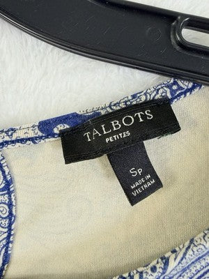 Talbots Small Petite Tops Long Sleeve Knit Stretch Blue Paisley