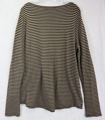 Lauren Ralph Lauren Top XL Black Tan Striped Long Sleeve Knit Long Sleeve