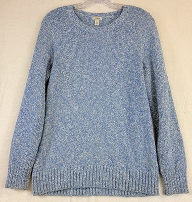 LL Bean Sweater Womens Medium Cotton Ragg Sweater Funnelneck Pullover Blue