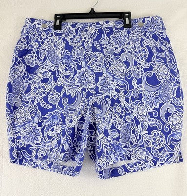 Rafaella Shorts 18 Blue Floral Print Pull On Bermuda 7”