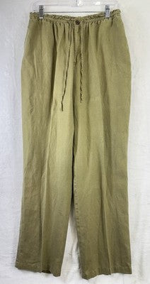 Caribbean Joe 100% Linen Pants Womens Large Green Drawstring High Rise