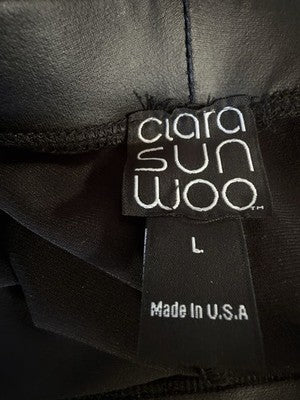 Clara Sun Woo Large Pants Black Faux Leather Pull On Womens