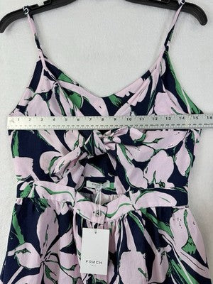 Frnch Dress Medium Sleeveless Pink Floral Fit Flare Keyhole Tie Front New NWT