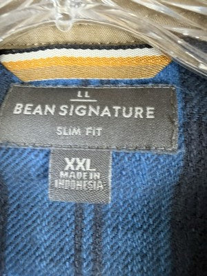 LL Bean Signature Heritage Textured Flannel Shirt XXL Blue Plaid Slim Fit 514244