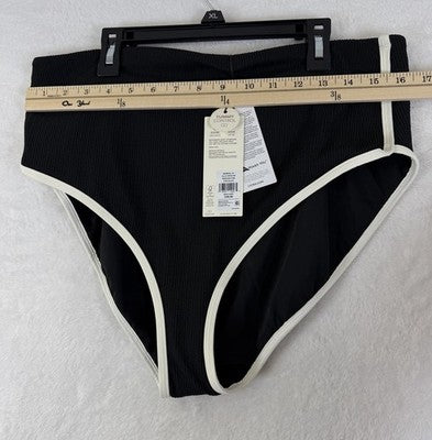 Calia Swim Bottom XL Black High Rise Tipped Womens Tankini Swimwear New NWT