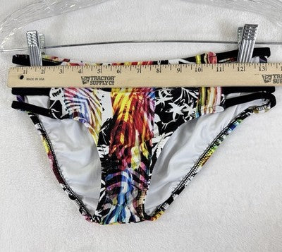Venus Bandeau Bikini Set Small Top 4 Bottom Black Tropical Print Womens