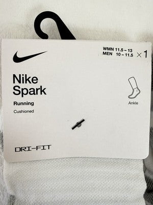 Nike Spark Running Socks White Ankle Men 10-11.5 Women 11.5-13 Cushioned Lot New