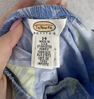 Vintage Talbots Wrap Skirt 14 Petite Blue Floral Print Midi Womens 14P Made USA