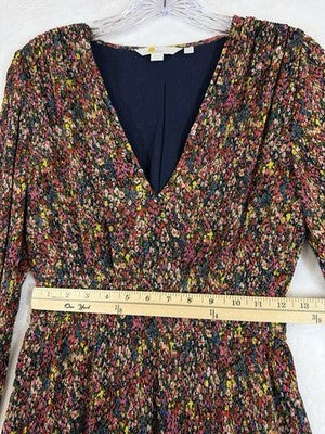 Boden Dress 4 Fit Flare Midi Navy Blue Floral Long Sleeve V Neck Boho Womens