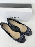 Alfani Shoes 11 Womens Carterr Peep Tow Wedge Heel Sandals Navy Blue Step N Flex