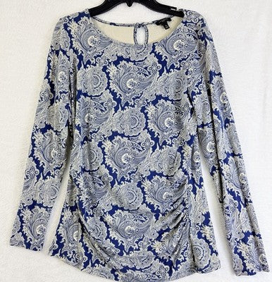 Talbots Small Petite Tops Long Sleeve Knit Stretch Blue Paisley
