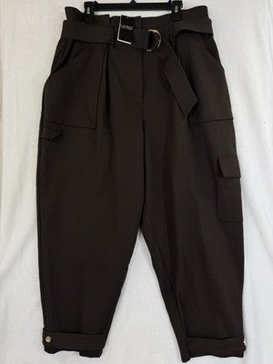 Lauren Ralph Lauren 16 Womens Belted Ponte Cargo Pants Brown New NWT