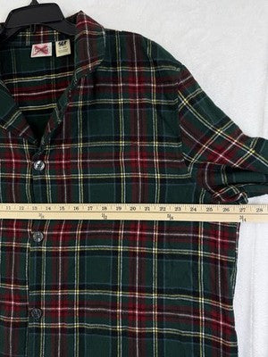 LL Bean Flannel Pajama Shirt XL Mens Tartan Green Red Plaid Top Button Cotton