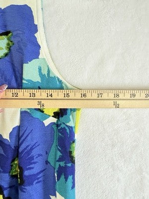 Ann Taylor Loft Dress 2 Womens Sleeveless Shift Blue Green Floral Print Short