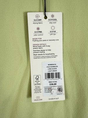 Calia Seamless Top XL Lime Green Long Sleeve Workout Womens New NWT *FlawRead