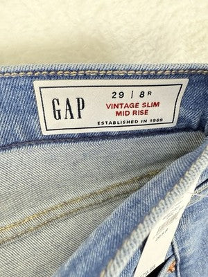 Gap Mid Rise Vintage Slim Jeans 8 29 Womens New NWT Raw Hem Blue