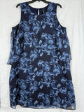 H By Halston Dress 16 Sleeveless Blue Floral Print Layered Shift Women
