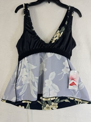 Lands End Tankini Top 16W Slender Suit Tummy Control Black Floral New NWT
