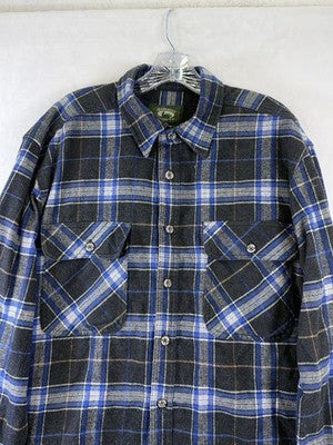 Stillwater Supply Co Flannel Shirt Mens Large Blue Plaid Long Sleeve Button Down