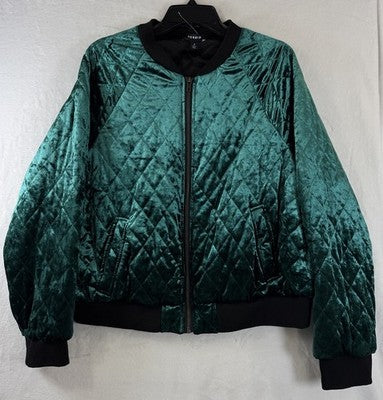 Torrid 2 Bomber Jacket Green Velvet Diamond Quilted Full Zip Plus Size Womens 2X