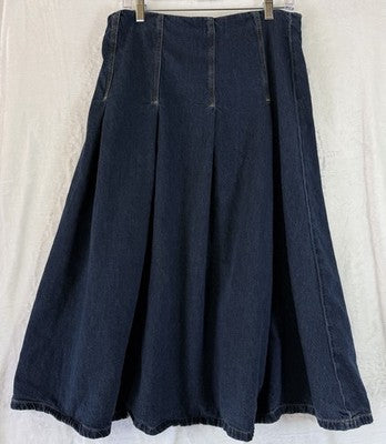 Pilcro Anthropologie Denim Midi Skirt Pleated 14 Womens Dark Blue