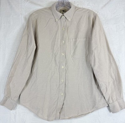 LL Bean Shirt Womens Small Oxford Button Down Ping Beige Long Sleeve 100% Cotton