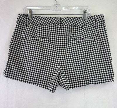 Gap Chino Shorts Womens 12 Black White Gingham Check Cotton Stretch 3” Mid Rise
